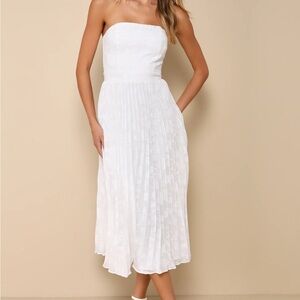 Lulu’s Perfectly Stunning Ivory Jacquard Strapless Midi Dress